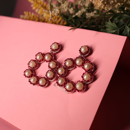 Red pearl bloom hoops