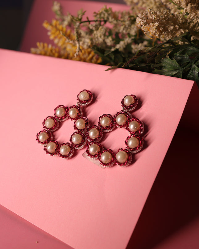 Red pearl bloom hoops
